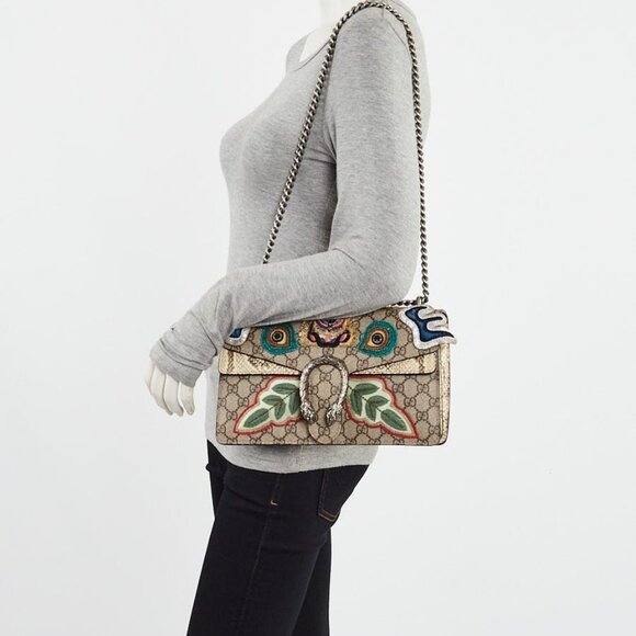 Gucci Beige GG Supreme Coated Canvas and Python Embroidered Dionysus Small - Picture 1 of 12